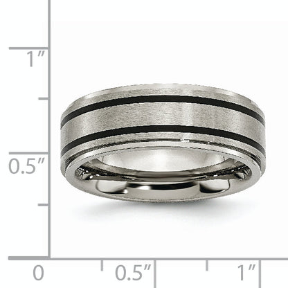 Titan Ridged Kante Schwarz Gummi 8mm Gebürstet/polished Ring
