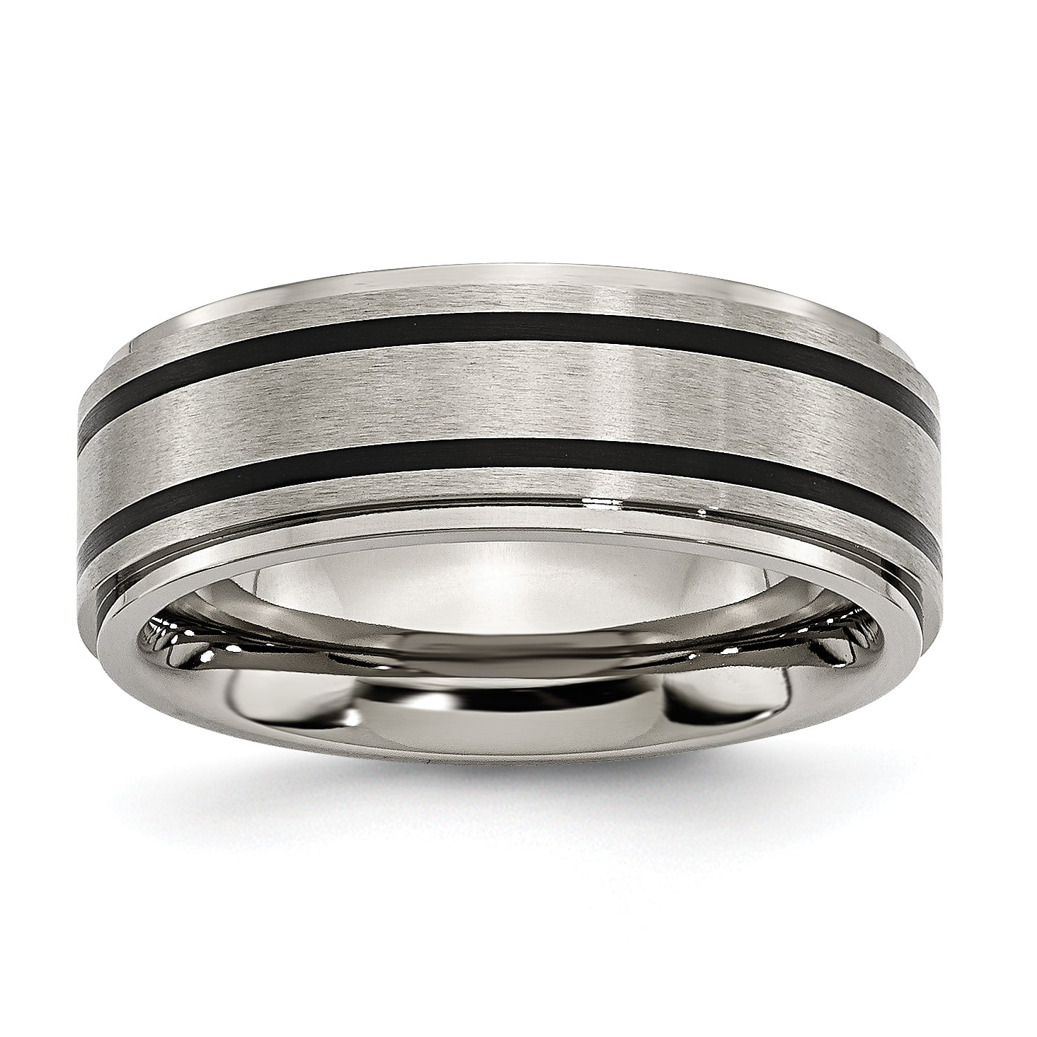 Titan Ridged Kante Schwarz Gummi 8mm Gebürstet/polished Ring