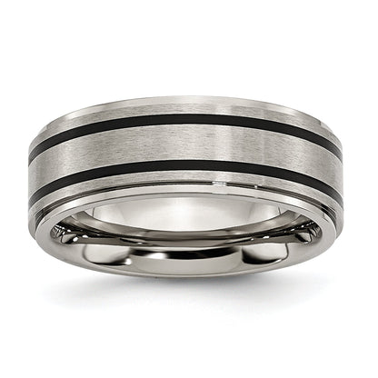 Titan Ridged Kante Schwarz Gummi 8mm Gebürstet/polished Ring