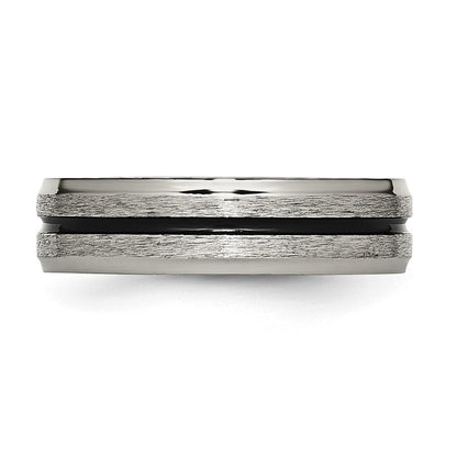 Titan Schwarz Emaille 6mm Satiniert und Poliert Ring