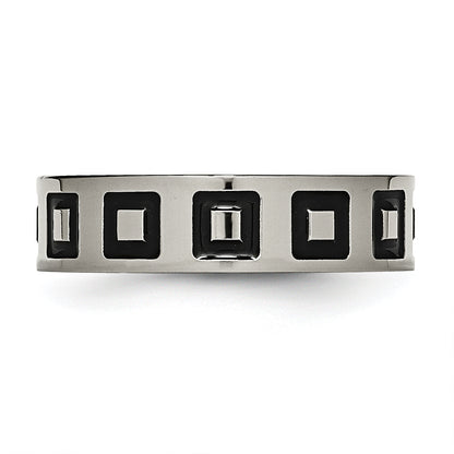 Titan Poliert Schwarz Emaille Squares 6mm Flach Ring