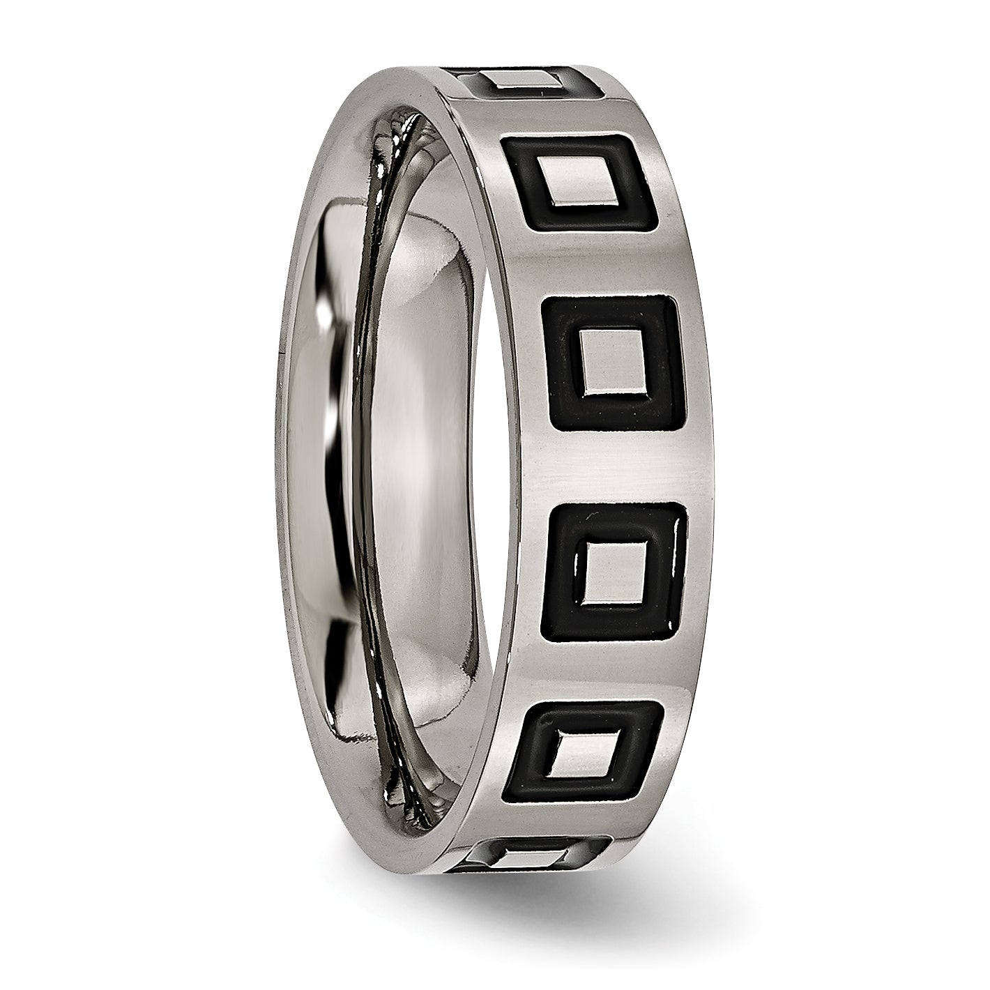 Titan Poliert Schwarz Emaille Squares 6mm Flach Ring