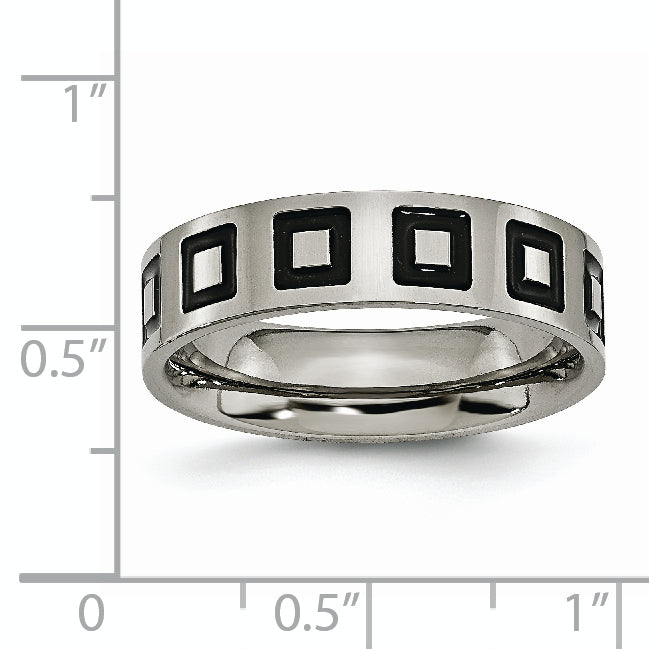 Titan Poliert Schwarz Emaille Squares 6mm Flach Ring