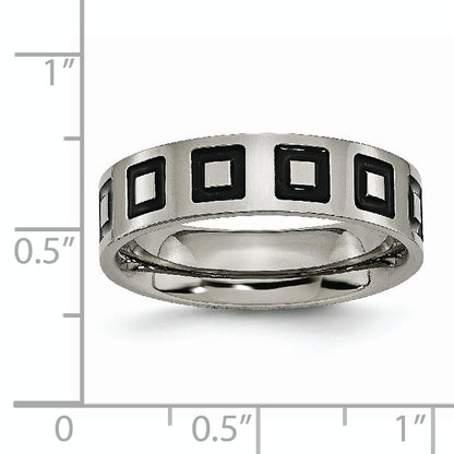 Titan Poliert Schwarz Emaille Squares 6mm Flach Ring