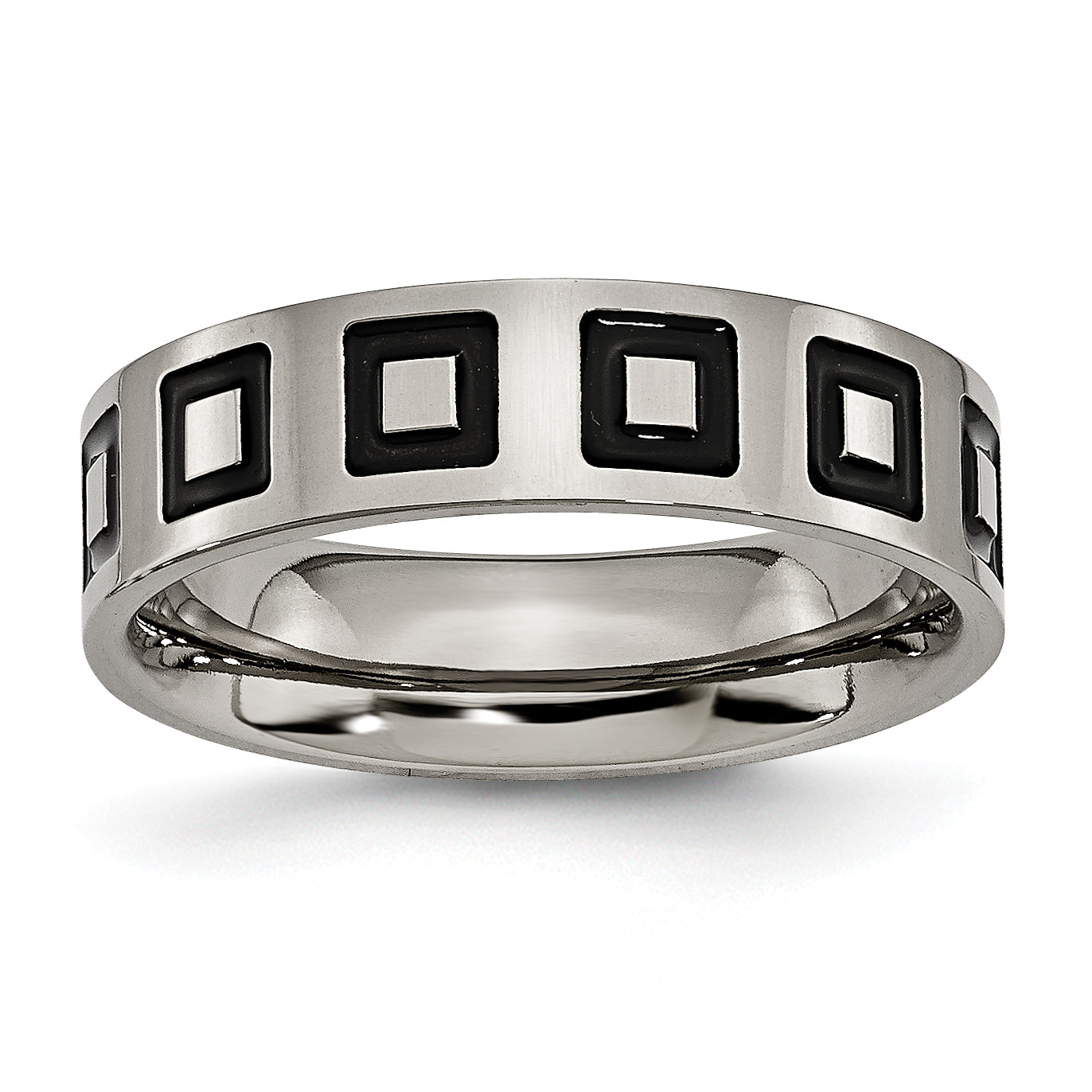 Titan Poliert Schwarz Emaille Squares 6mm Flach Ring