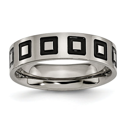 Titan Poliert Schwarz Emaille Squares 6mm Flach Ring