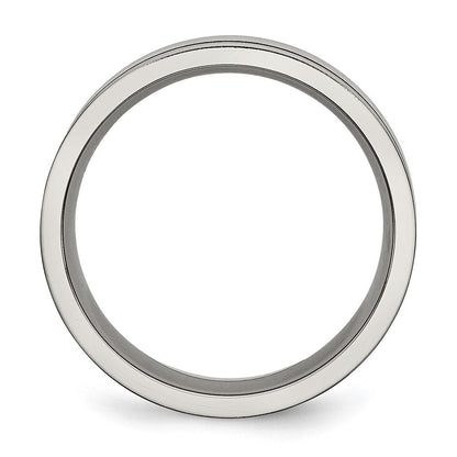 Titan Gebürstet mit Schwarz Gummi 7mm Flach Ring