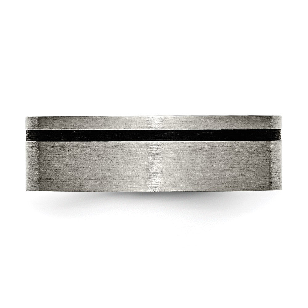 Titan Gebürstet mit Schwarz Gummi 7mm Flach Ring