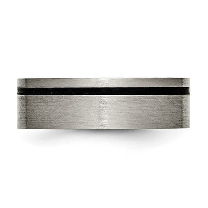 Titan Gebürstet mit Schwarz Gummi 7mm Flach Ring