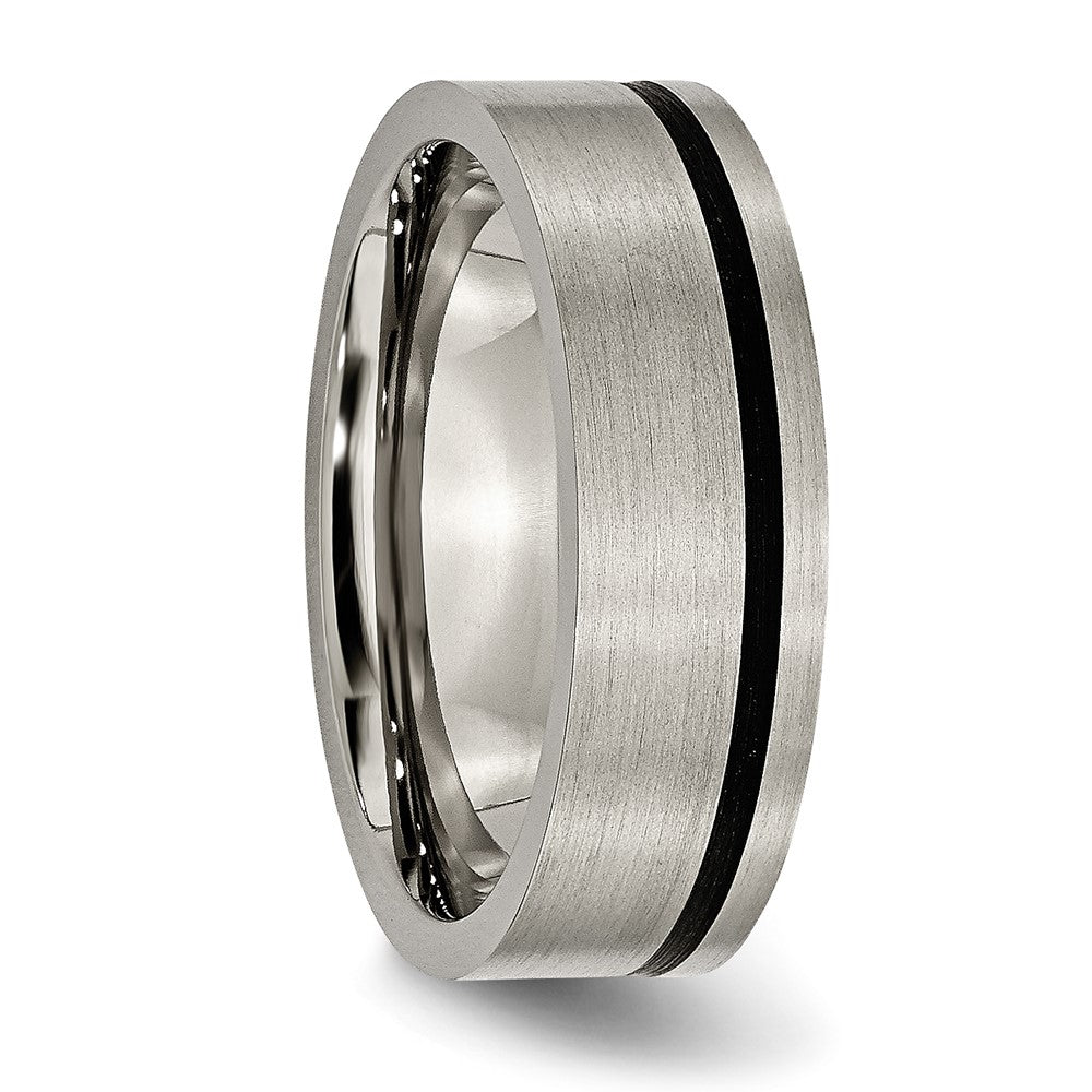 Titan Gebürstet mit Schwarz Gummi 7mm Flach Ring