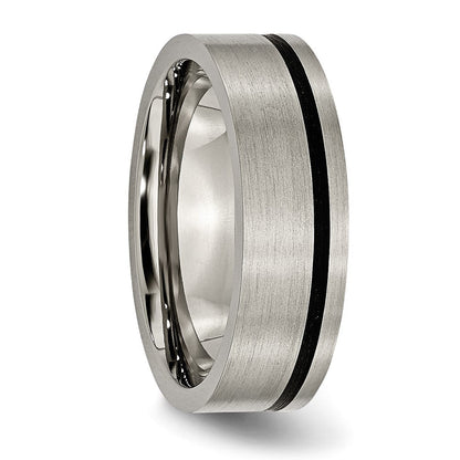 Titan Gebürstet mit Schwarz Gummi 7mm Flach Ring