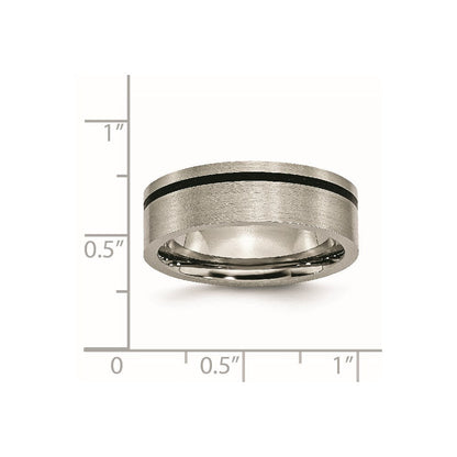 Titan Gebürstet mit Schwarz Gummi 7mm Flach Ring
