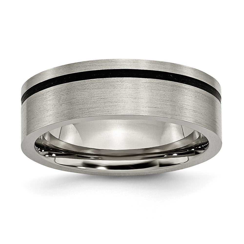 Titan Gebürstet mit Schwarz Gummi 7mm Flach Ring