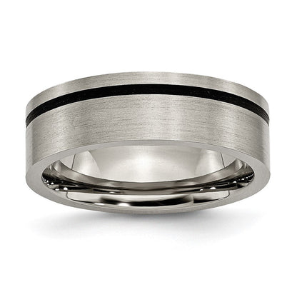 Titan Gebürstet mit Schwarz Gummi 7mm Flach Ring