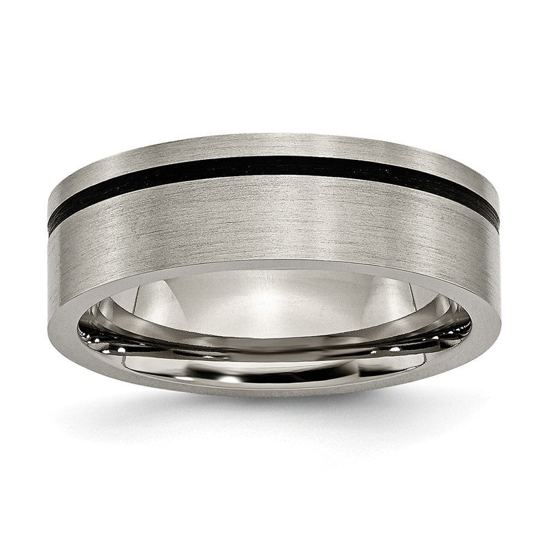Titan Gebürstet mit Schwarz Gummi 7mm Flach Ring