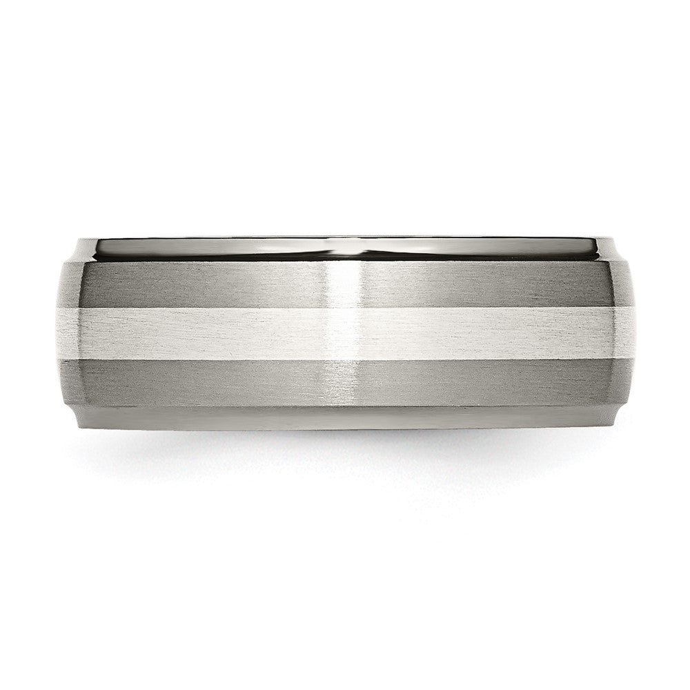 Titan/silver Bicolor Titan Ridged Kante Sterlingsilber Einlage 8mm Gebürstet/polished Ring