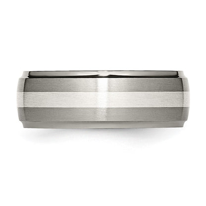 Titan/silver Bicolor Titan Ridged Kante Sterlingsilber Einlage 8mm Gebürstet/polished Ring