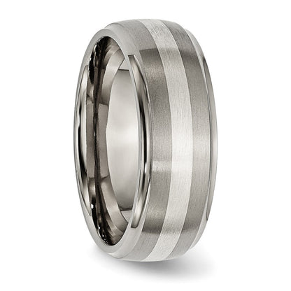 Titan/silver Bicolor Titan Ridged Kante Sterlingsilber Einlage 8mm Gebürstet/polished Ring