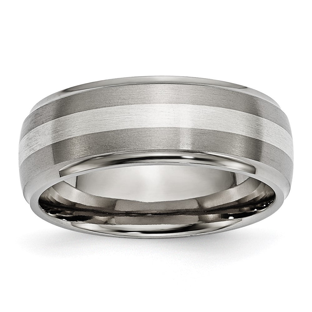Titan/silver Bicolor Titan Ridged Kante Sterlingsilber Einlage 8mm Gebürstet/polished Ring