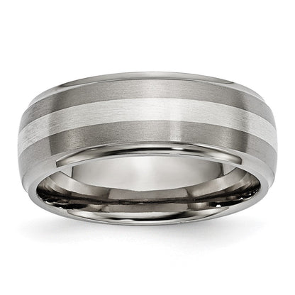 Titan/silver Bicolor Titan Ridged Kante Sterlingsilber Einlage 8mm Gebürstet/polished Ring