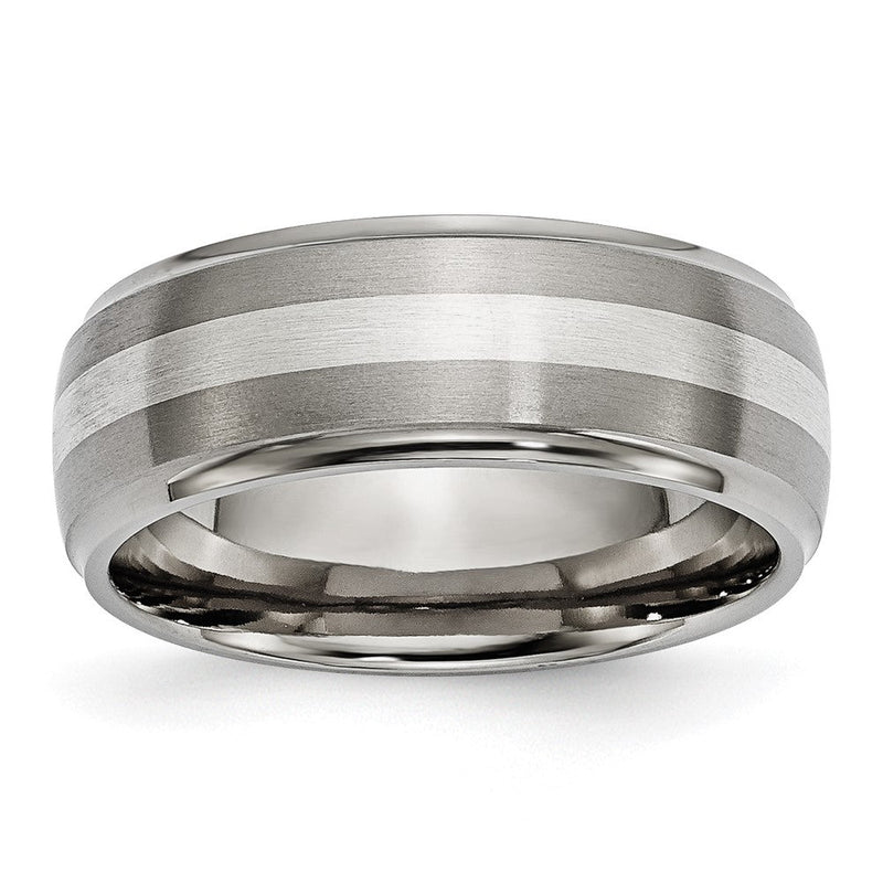 Titan/silver Bicolor Titan Ridged Kante Sterlingsilber Einlage 8mm Gebürstet/polished Ring