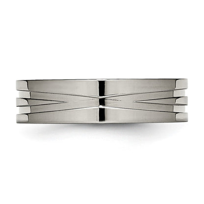 Titan Poliert 6mm Gerillt Ring (size 6 Nur)