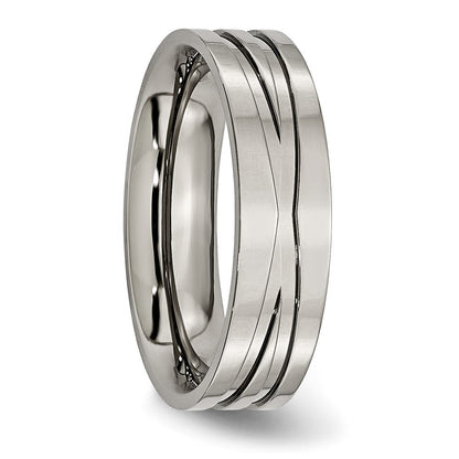 Titan Poliert 6mm Gerillt Ring (size 6 Nur)