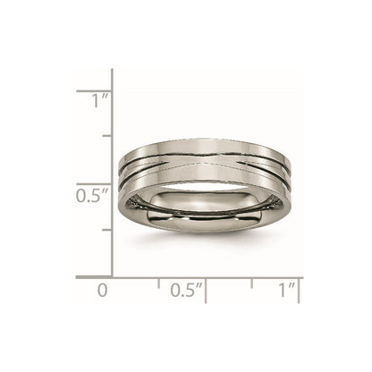Titan Poliert 6mm Gerillt Ring (size 6 Nur)