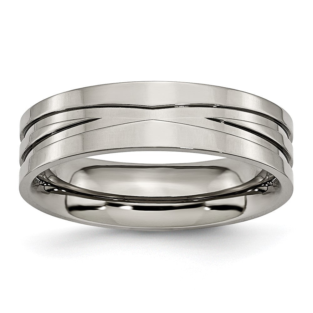 Titan Poliert 6mm Gerillt Ring (size 6 Nur)