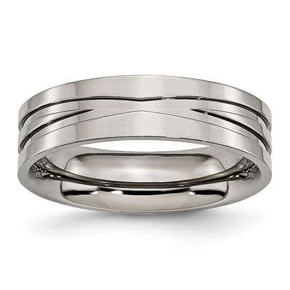 Titan Poliert 6mm Gerillt Ring (size 6 Nur)