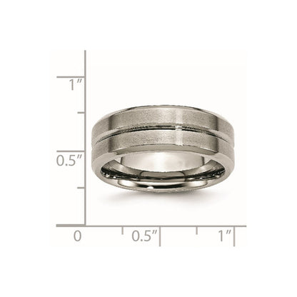 Titan Gerillt Abgeschrägt Kante 8mm Gebürstet und Poliert Ring