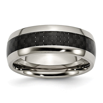 Titan Poliert Schwarz Karbon Faser Einlage 8mm Ring