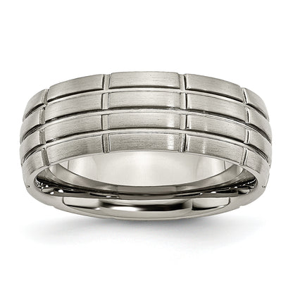 Titan Gebürstet Mittig 8mm Gerillt Ring