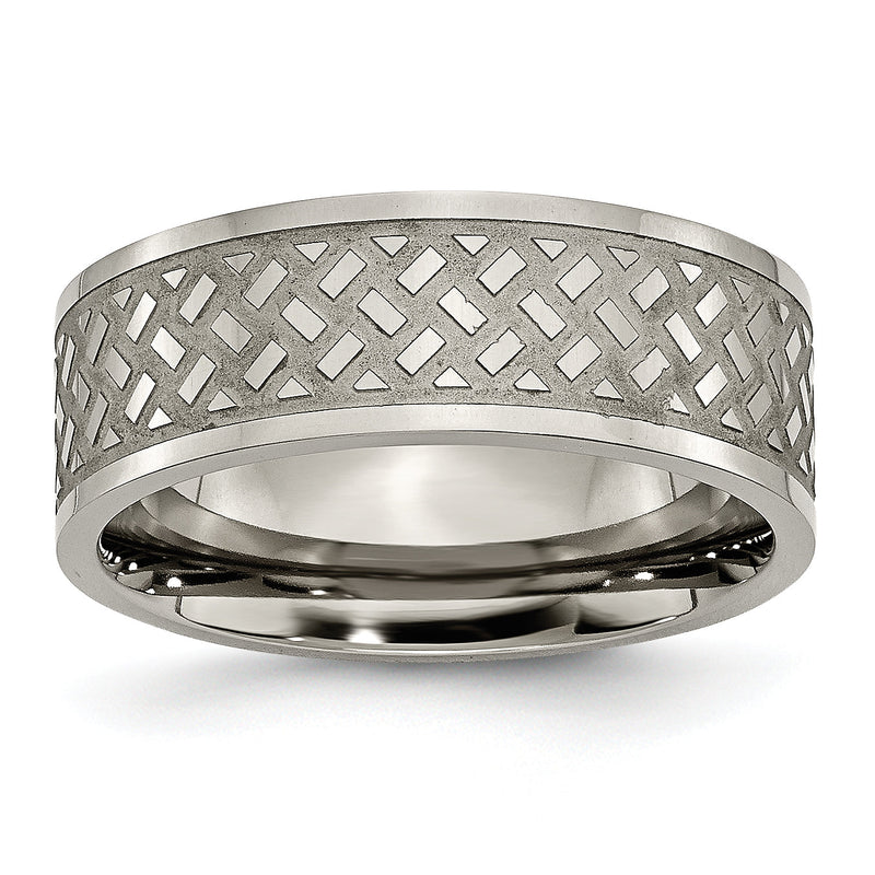 Titan Poliert 8mm Weave Design Ring