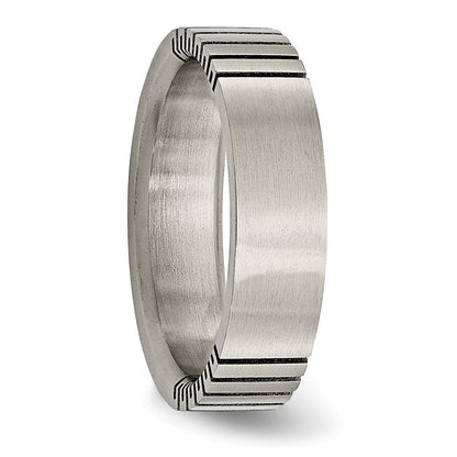 Titan Flach Gerillt 6mm Gebürstet Ring