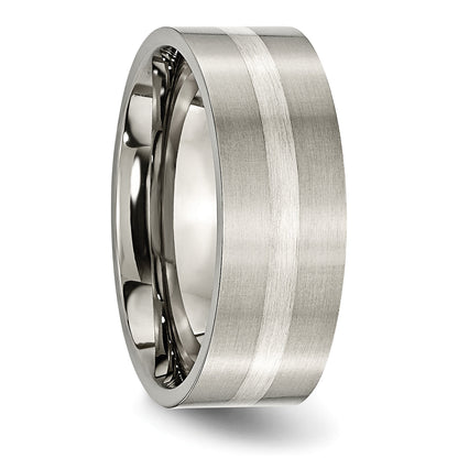 Titan/ss Titan Gebürstet Sterlingsilber Einlage 8mm Flach Ring