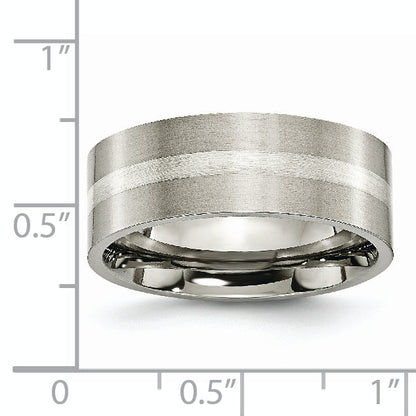 Titan/ss Titan Gebürstet Sterlingsilber Einlage 8mm Flach Ring