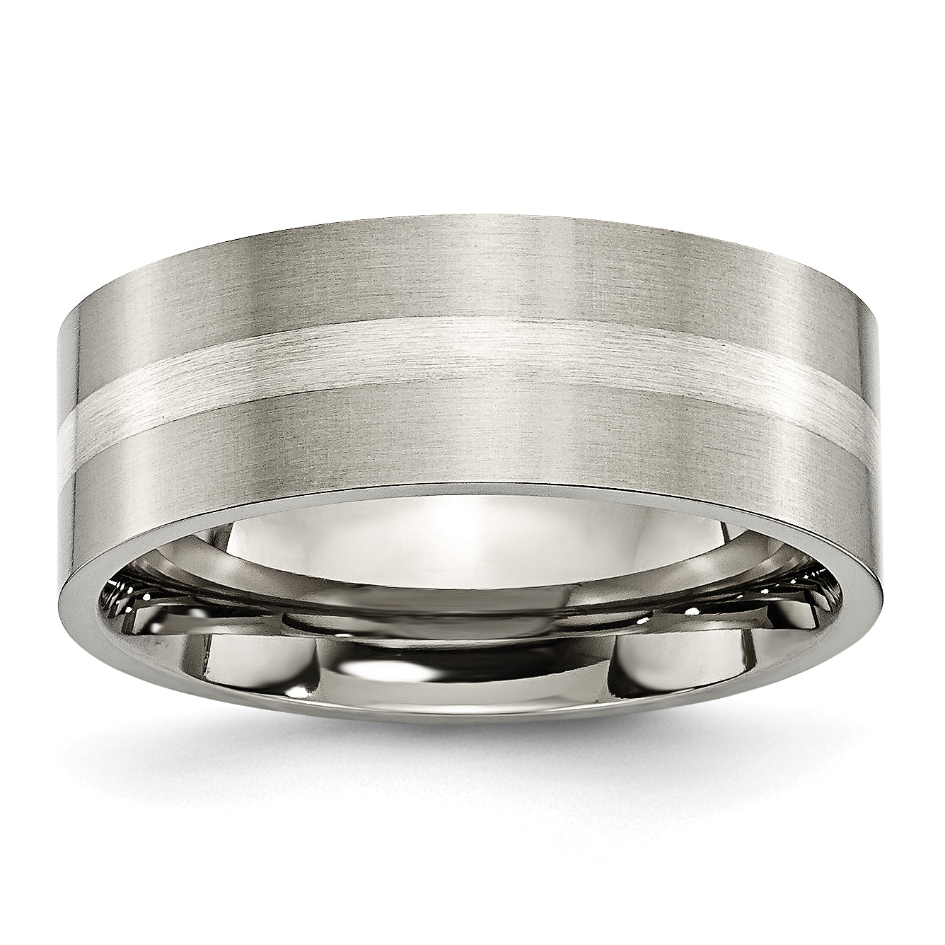 Titan/ss Titan Gebürstet Sterlingsilber Einlage 8mm Flach Ring
