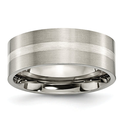 Titan/ss Titan Gebürstet Sterlingsilber Einlage 8mm Flach Ring