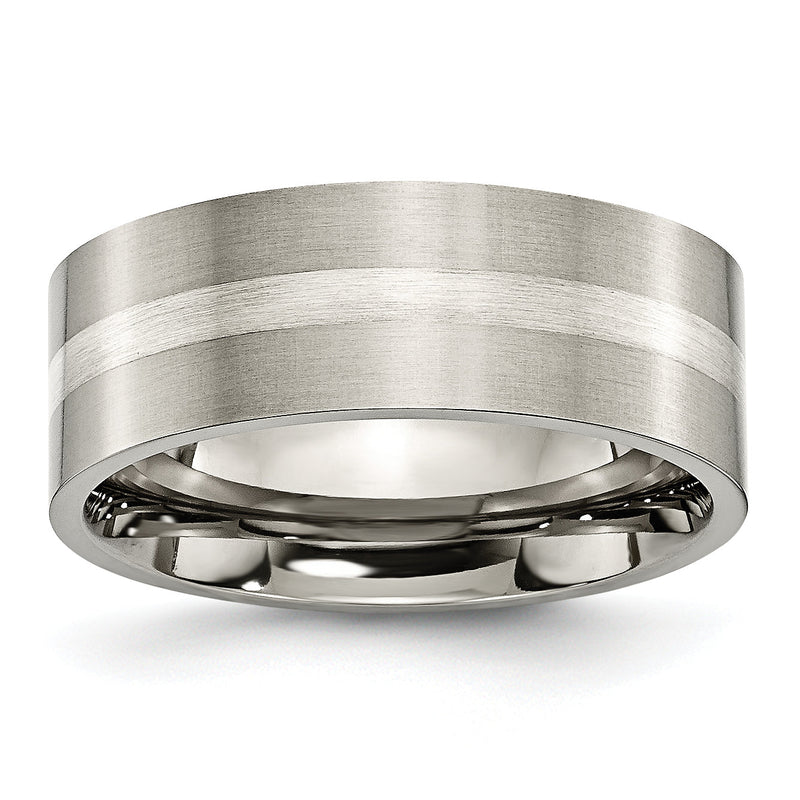 Titan/ss Titan Gebürstet Sterlingsilber Einlage 8mm Flach Ring