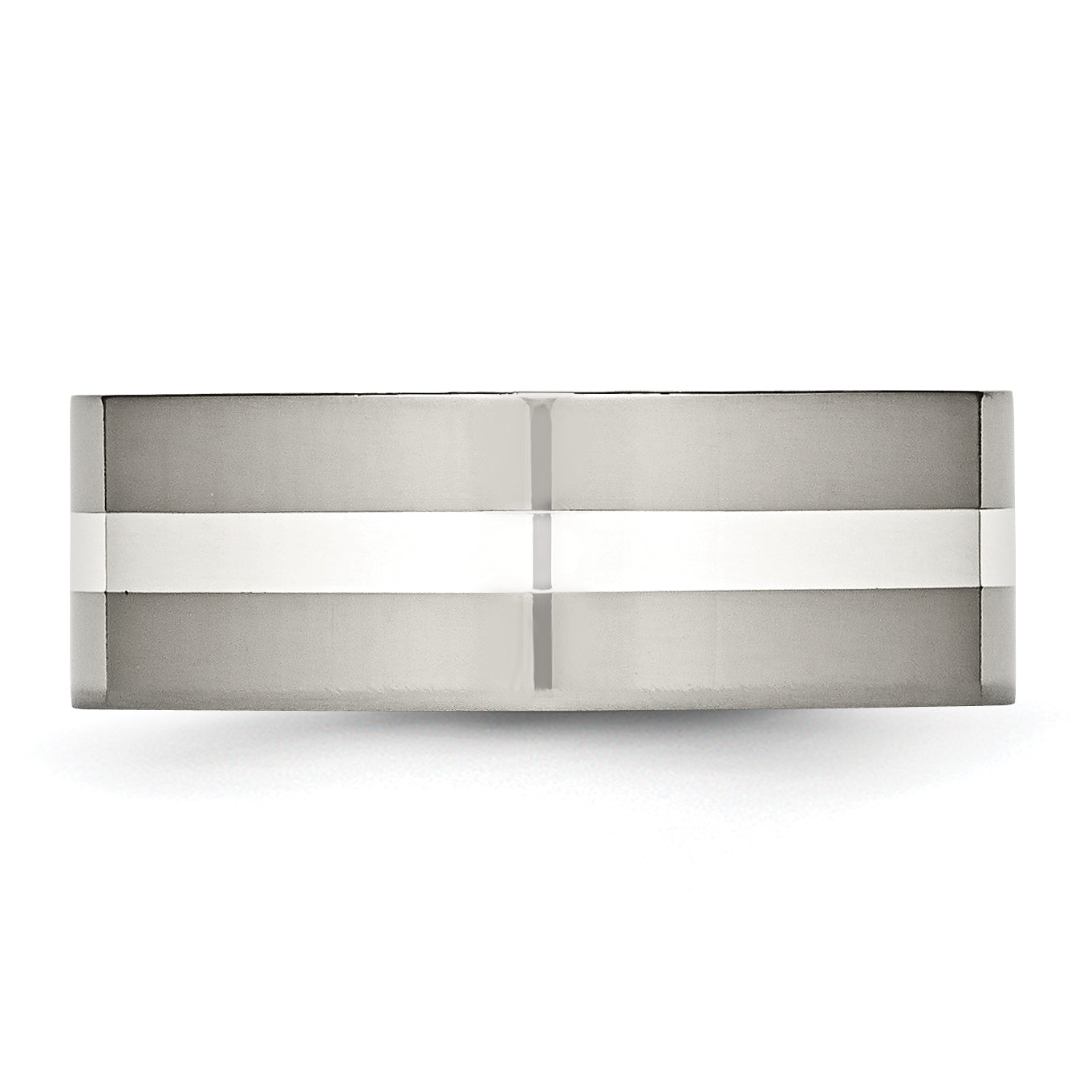 Titan/silver Bicolor Titan Poliert Sterlingsilber Einlage 8mm Flach Ring