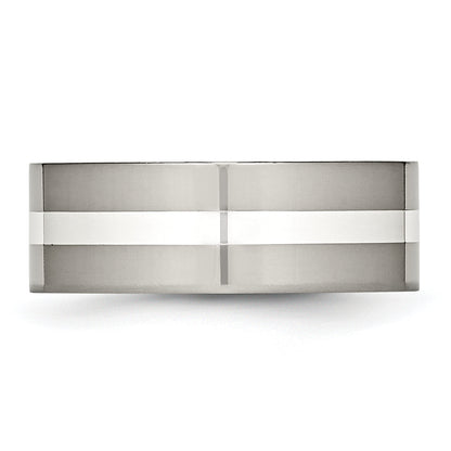 Titan/silver Bicolor Titan Poliert Sterlingsilber Einlage 8mm Flach Ring
