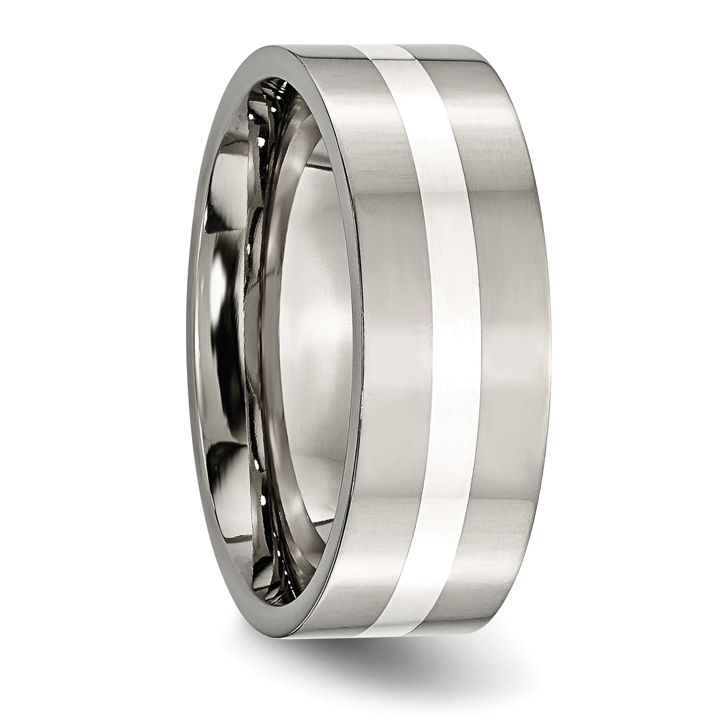 Titan/silver Bicolor Titan Poliert Sterlingsilber Einlage 8mm Flach Ring