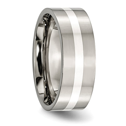 Titan/silver Bicolor Titan Poliert Sterlingsilber Einlage 8mm Flach Ring