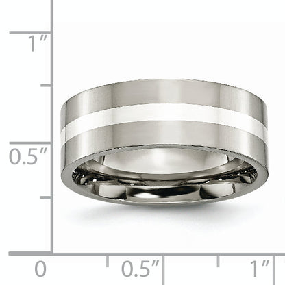 Titan/silver Bicolor Titan Poliert Sterlingsilber Einlage 8mm Flach Ring