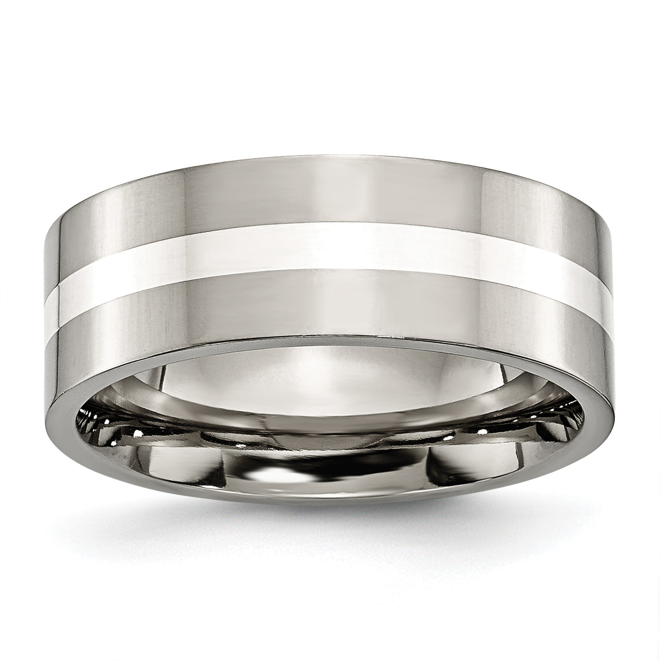 Titan/silver Bicolor Titan Poliert Sterlingsilber Einlage 8mm Flach Ring