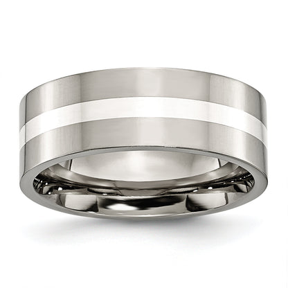 Titan/silver Bicolor Titan Poliert Sterlingsilber Einlage 8mm Flach Ring