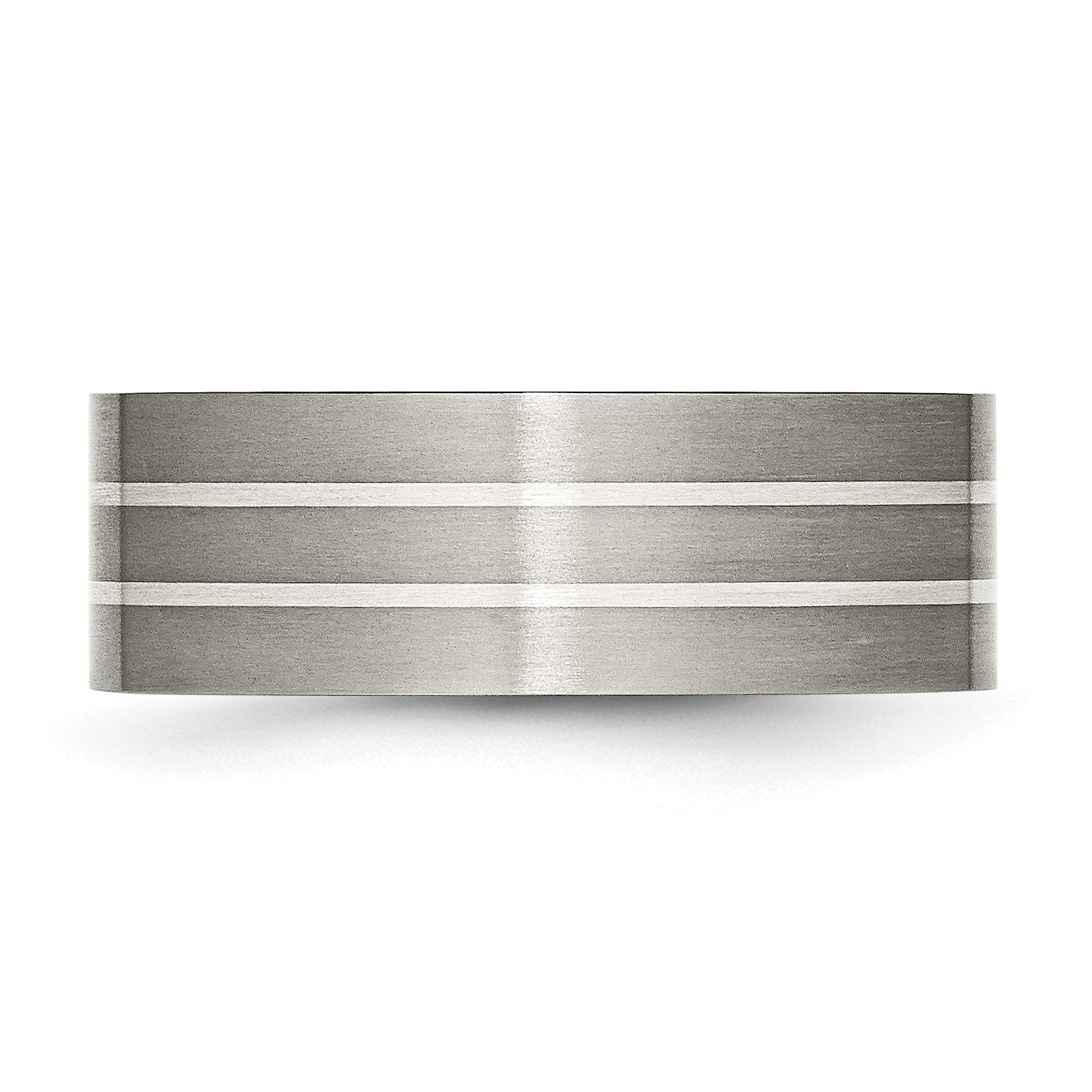Titan/silver Bicolor Titan Gebürstet Sterlingsilber Einlage 8mm Flach Ring