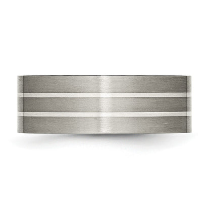 Titan/silver Bicolor Titan Gebürstet Sterlingsilber Einlage 8mm Flach Ring