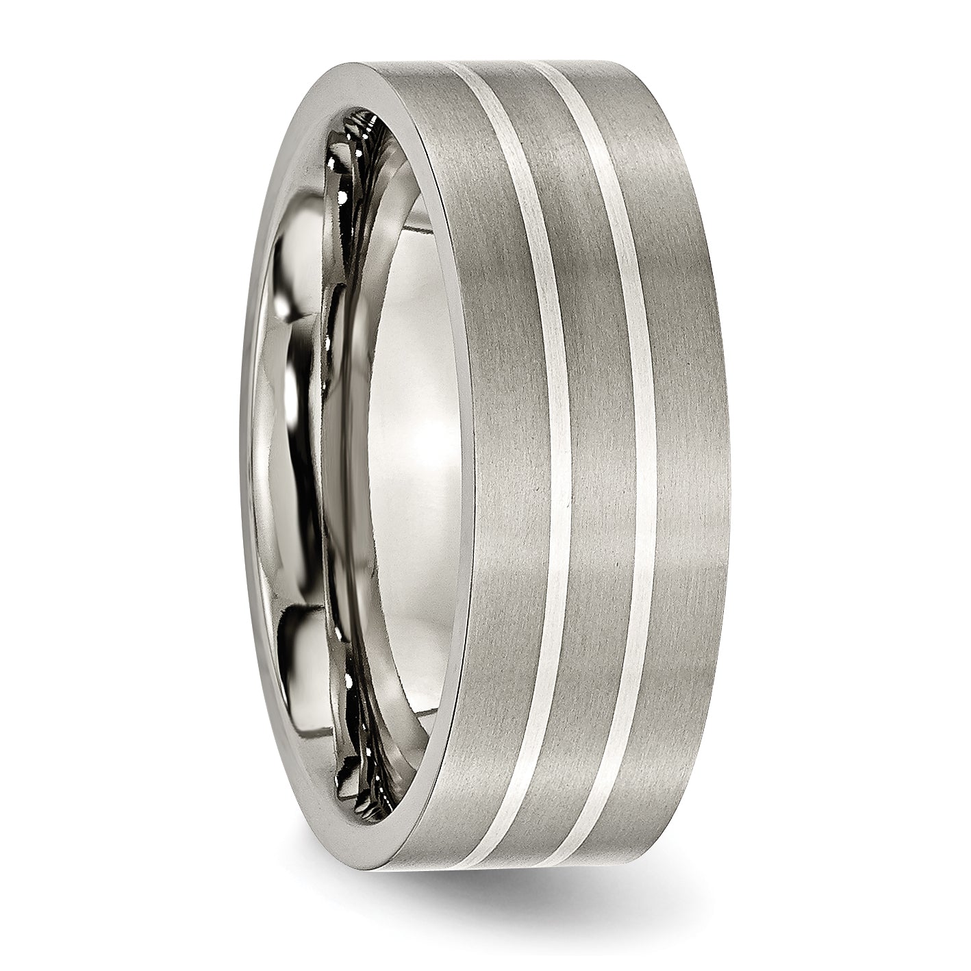 Titan/silver Bicolor Titan Gebürstet Sterlingsilber Einlage 8mm Flach Ring